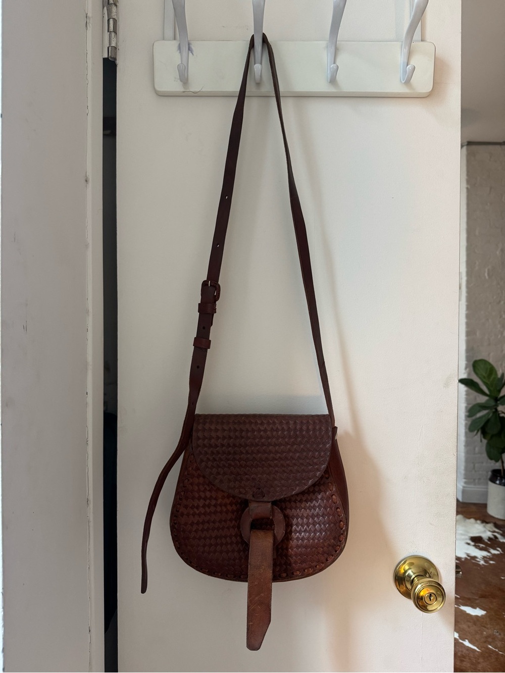 Hand Made Brown Woven Leather Crossbody Bag